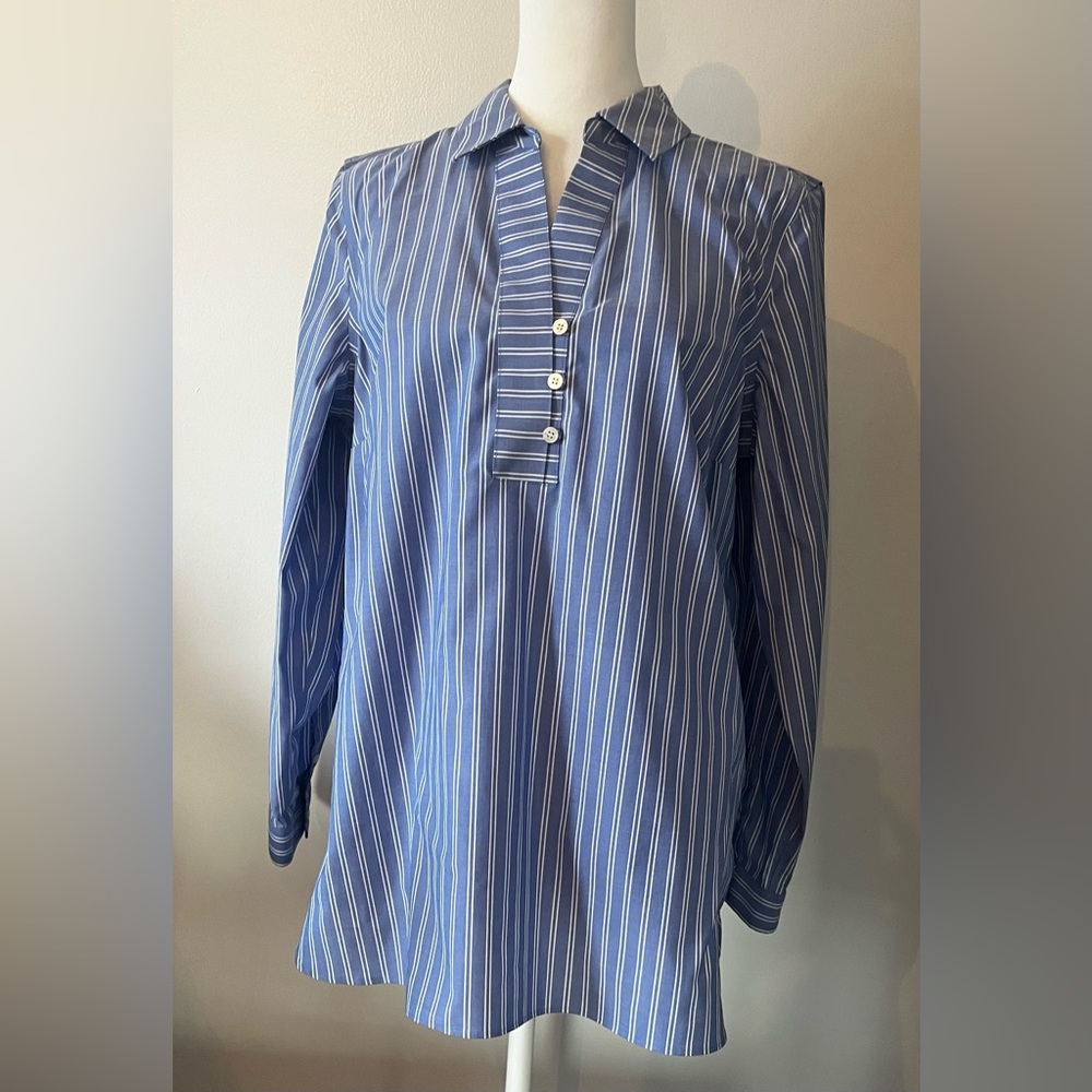 Talbots Blue Striped Popover Blouse